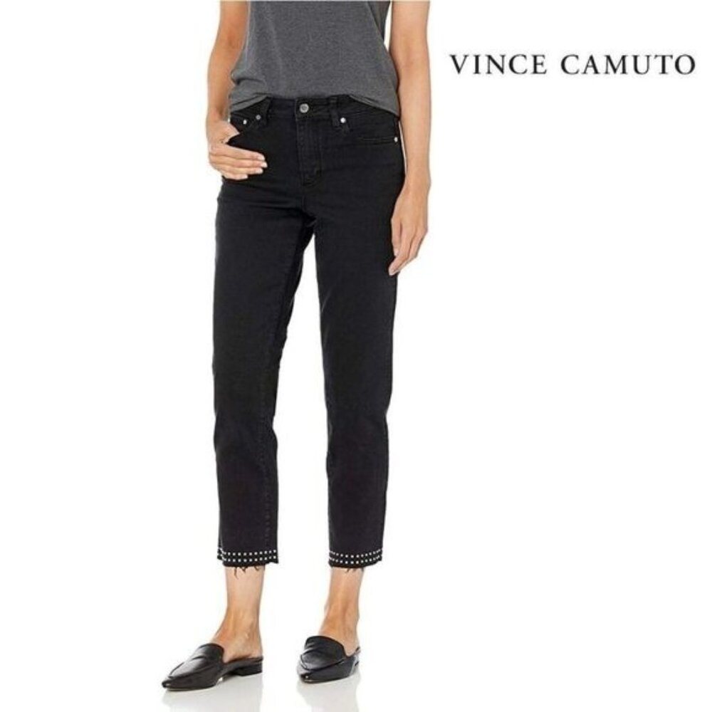 Vince Camuto Women's‎ Studded High Rise Frayed Hem Crop Straight Leg Jean